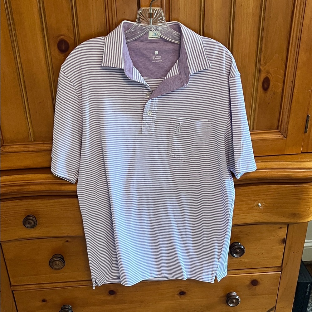 Johnnie-O Striped Purple and White Men's Shirt